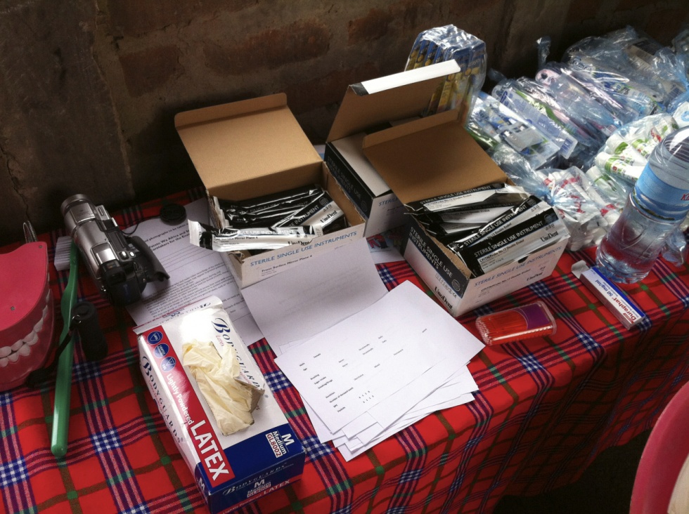 Supplies at Watoto Wa Africa all laid out ready for a fun day of education and examinations